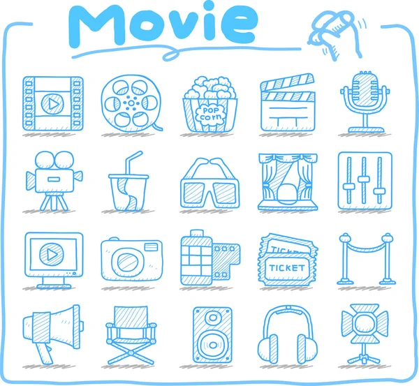 Hand drawn movie icon set — Stock Vector