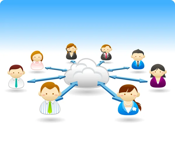 Communication des hommes d'affaires avec le cloud — Image vectorielle