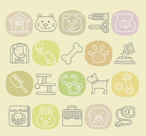 Pet animals and objects icon set — Stock Vector