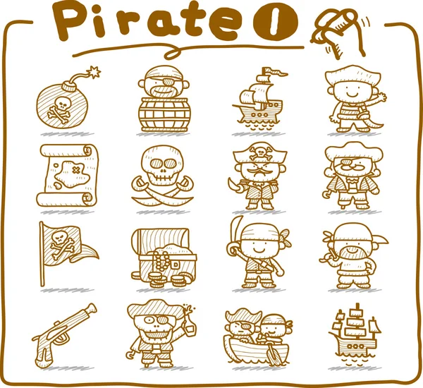 Handritad pirat Ikonuppsättning — Stock vektor