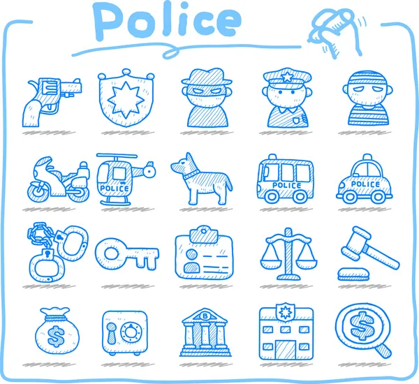 Police dessinée à la main, ensemble d'icône de sécurité — Image vectorielle