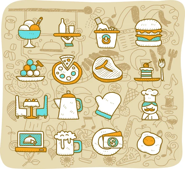 Restauracja, jedzenie, zestaw ikon — Wektor stockowy