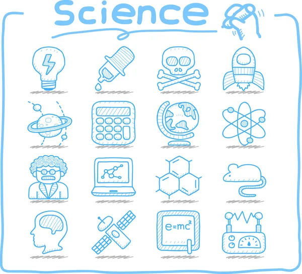 Conjunto de iconos de ciencia dibujada a mano — Vector de stock