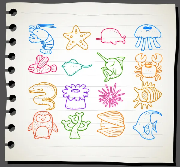 Sea creatures,animals icon set — Stock Vector