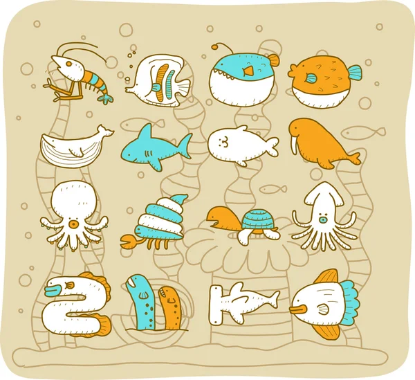 Juego de animales marinos — Vector de stock