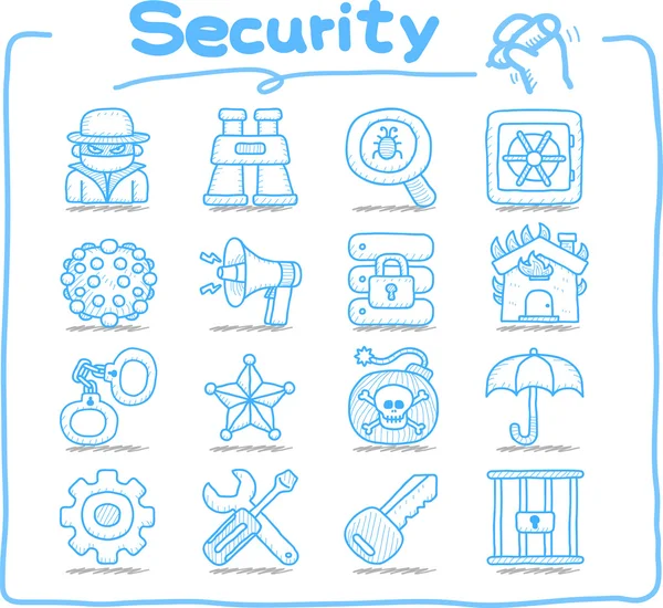 Dibujado a mano Seguridad, negocio, conjunto de iconos — Vector de stock