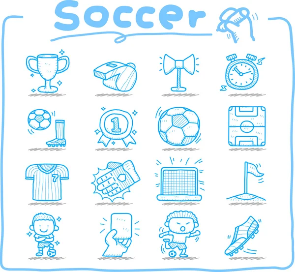 Handgezeichneter Fußball, Sport-Ikonen-Set — Stockvektor