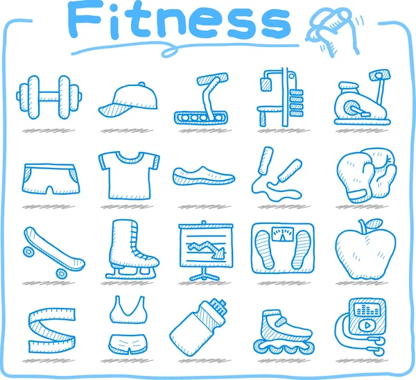 Conjunto de ícones de fitness desenhados à mão — Vetor de Stock