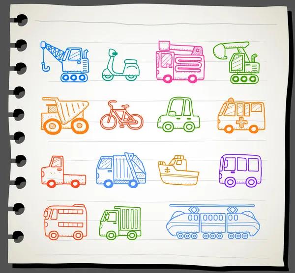 Coches, transporte, automóvil, conjunto de iconos de la máquina de trabajo — Vector de stock