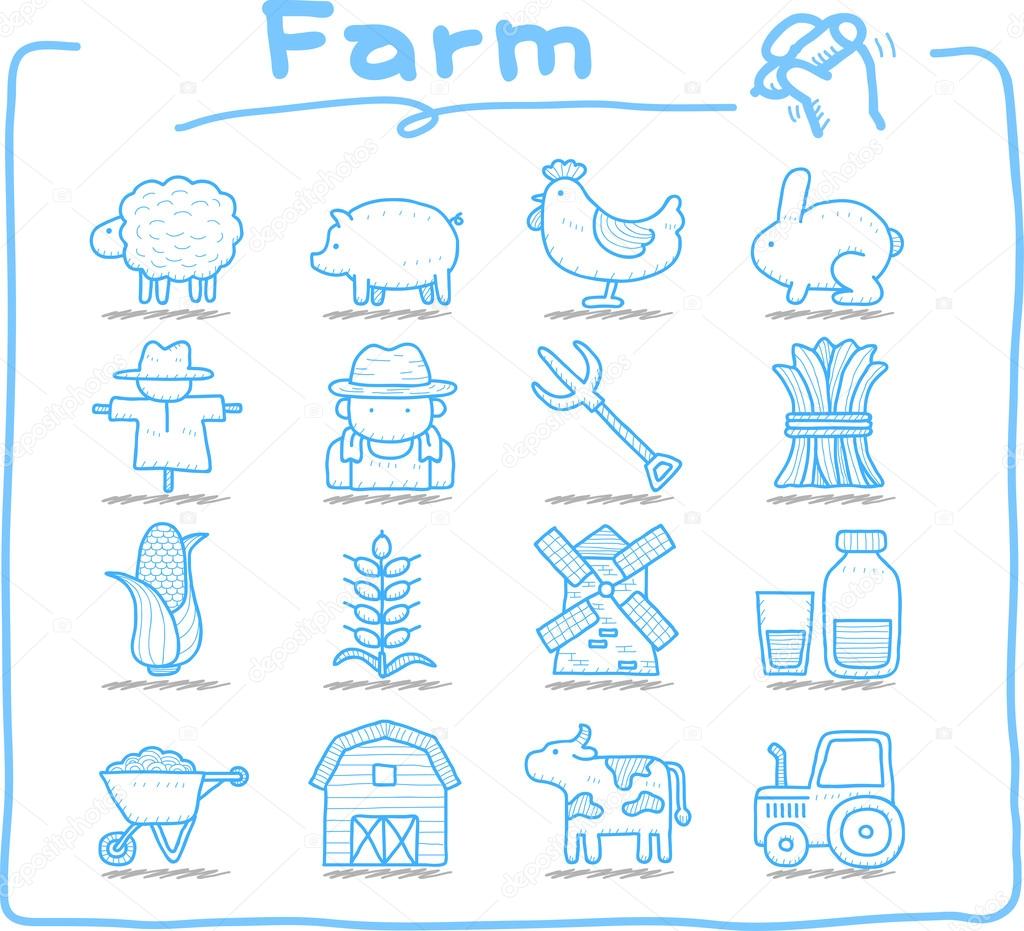 Hand drawn Farm icon set