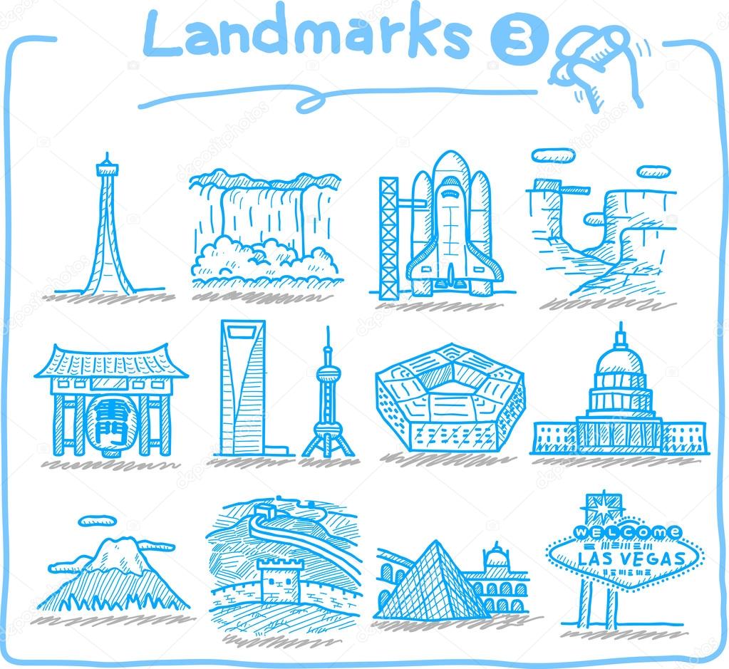 Hand drawn landmark icons