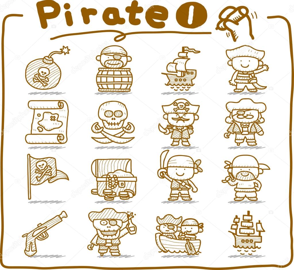 Hand drawn pirate icon set