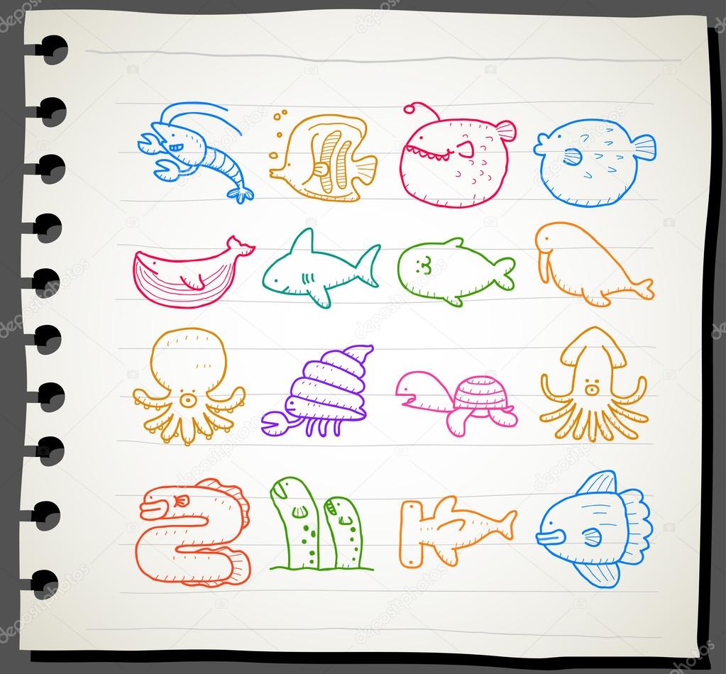 Sea creatures,animals icon set