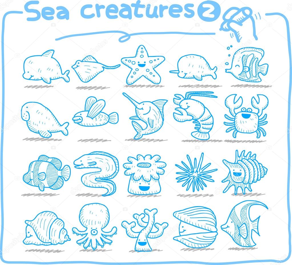 Sea creatures icon set
