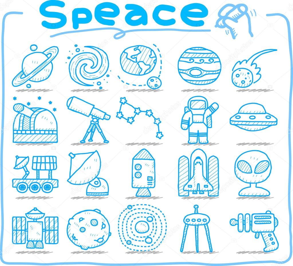 Hand draw Universe ,space icon set.