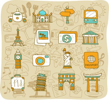seyahat, yerler Icon set