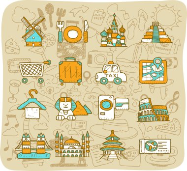 seyahat, yerler Icon set
