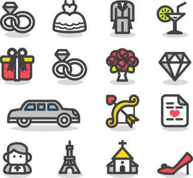 evlilik, aşk Icon set