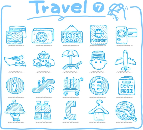 Ручной рисунок путешествия значок, отпуск, поездка — стоковый вектор