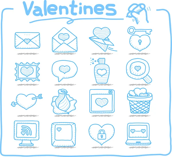 Valentin dessiné à la main, amour, ensemble icône de mariage — Image vectorielle