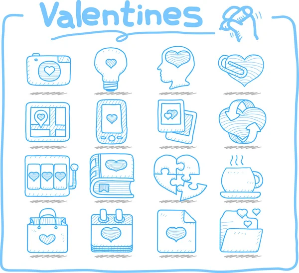 Día de San Valentín dibujado a mano, amor, conjunto de iconos de boda — Vector de stock