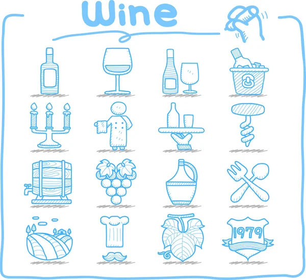 Dibujado a mano vino icono conjunto — Vector de stock