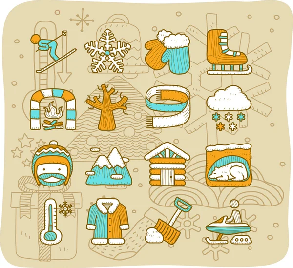 Inverno, conjunto de ícones meteorológicos —  Vetores de Stock