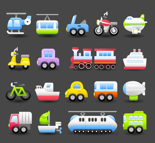 Cartoon voiture, jeu d'icônes de véhicule — Image vectorielle