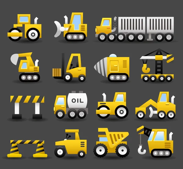 Coche, vehículo, conjunto de iconos de máquina de construcción — Vector de stock