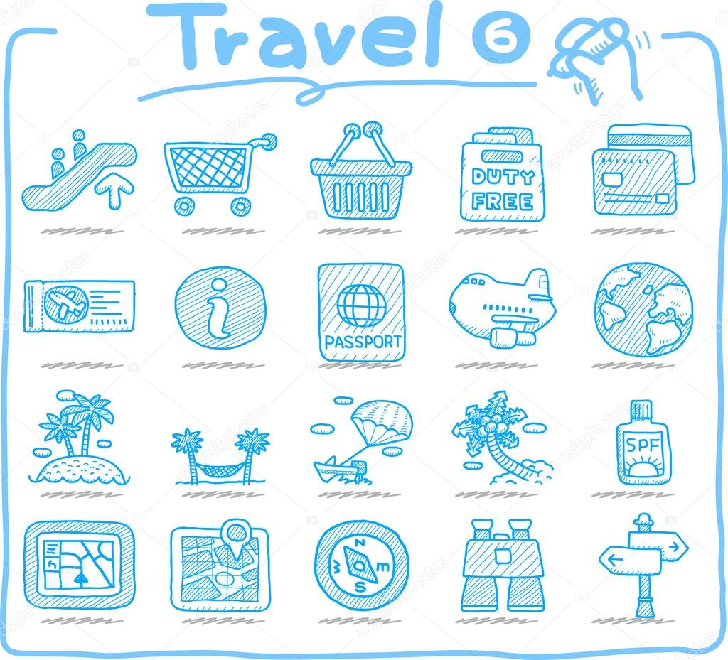 Hand drawn travel icon, vacation, trip