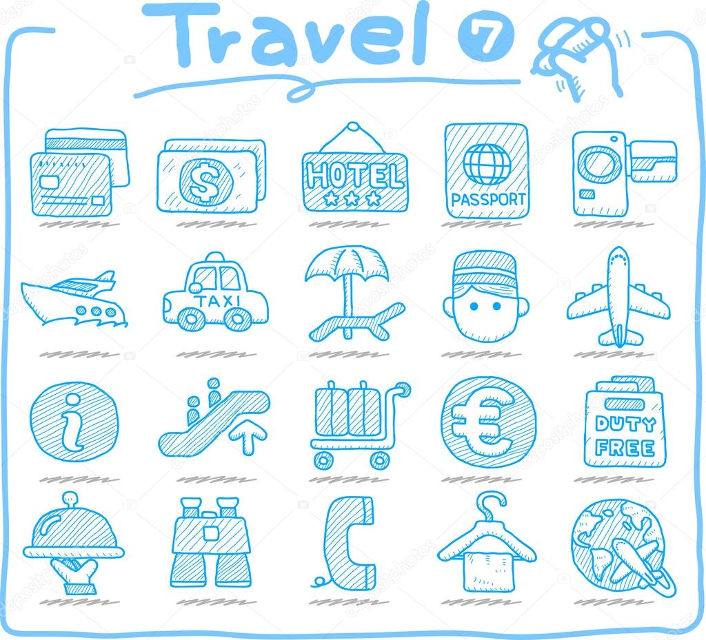 Hand drawn travel icon, vacation, trip