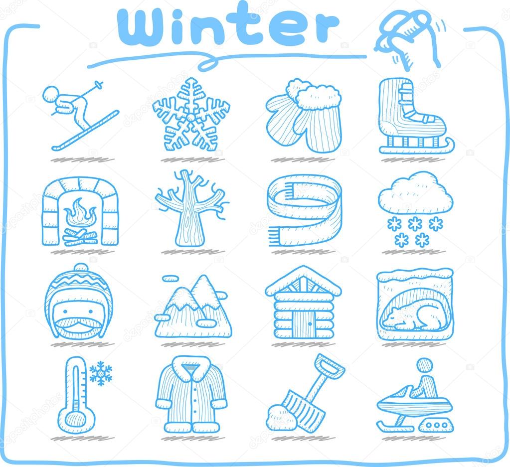 Hand drawn Winter , Season , icon set