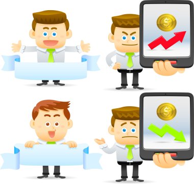 afiş ve tabletler ile işadamı