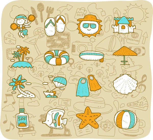 Iconos de viaje y playa — Archivo Imágenes Vectoriales