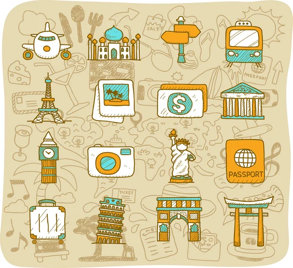 Iconos de viajes y monumentos — Vector de stock