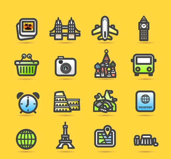 Iconos de viajes y monumentos — Vector de stock