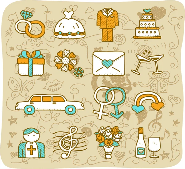 Wedding and love icons — Stock Vector