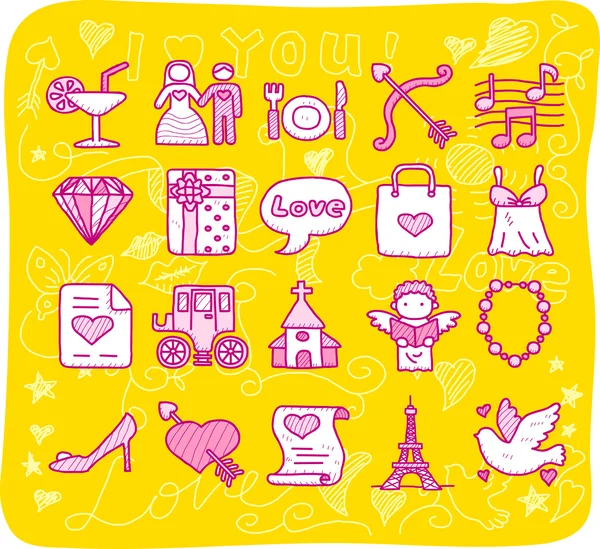 Iconos de boda y amor — Vector de stock