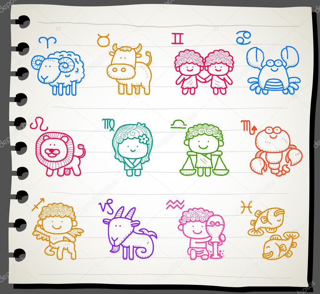 Colorful zodiac icons set