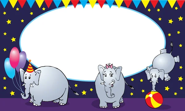 Circus olifant familie fotoframe of kaart — Stockvector