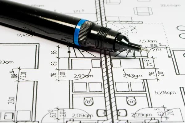 Architectural drawing and tool — Stock Photo, Image