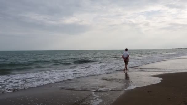 Uzun Bir Gün Batımı Yürüyüşü Için Sahilde Dalgalar Dinleniyor — Stok video