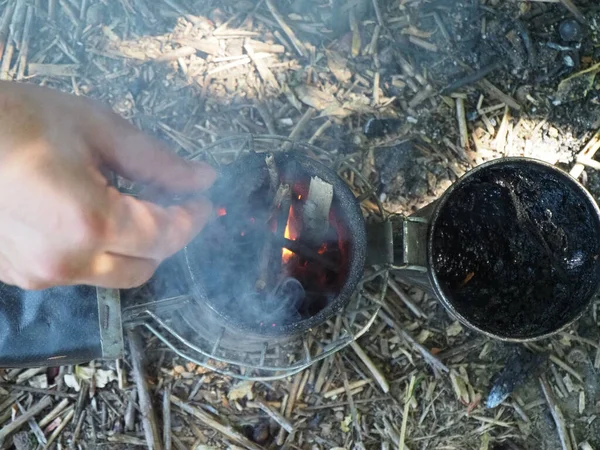 Starting Bee Smoker Harvesting Honey Hives Farm — Stockfoto