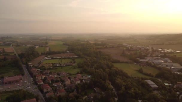 Letecký Pohled Východ Slunce Kopce Vinařské Farmy Itálie Baccedasco — Stock video
