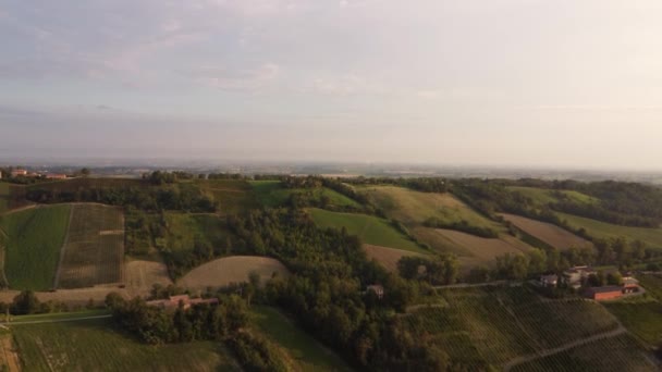 Κεραία Θέα Ανατολή Λόφους Κρασί Φάρμες Ιταλία Baccedasco — Αρχείο Βίντεο