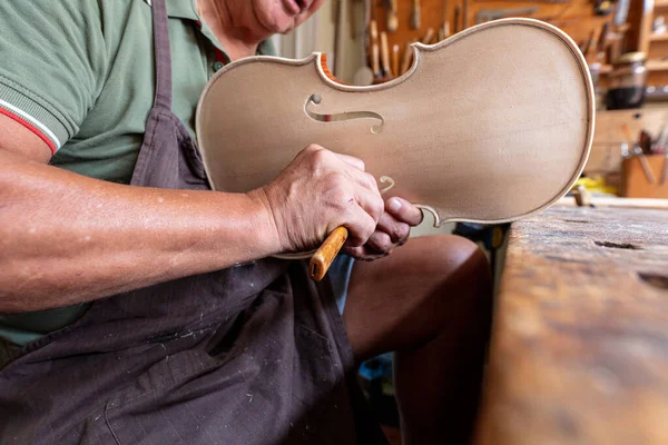 violinmaker at work in his italian workshop