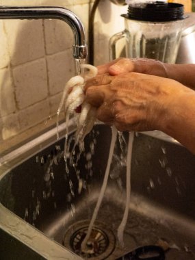 Numana, Marche, İtalya 'da çiğ deniz anası temizliği.