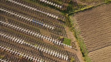 Açık hava güneş fotovoltaik pannels kırsal İtalya 'da hava drone görüntüleri