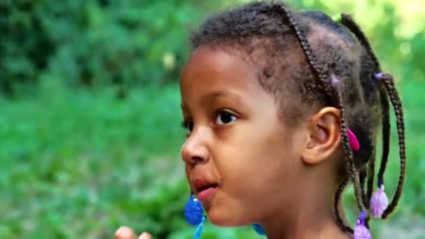 Petite Fille Africaine Prenant Soin Des Plantes Été — Video