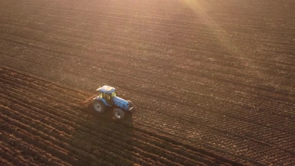 Agricoltore Con Trattore Livellamento Terreno Nelle Campagne Piacenza Italia Filmato — Video Stock
